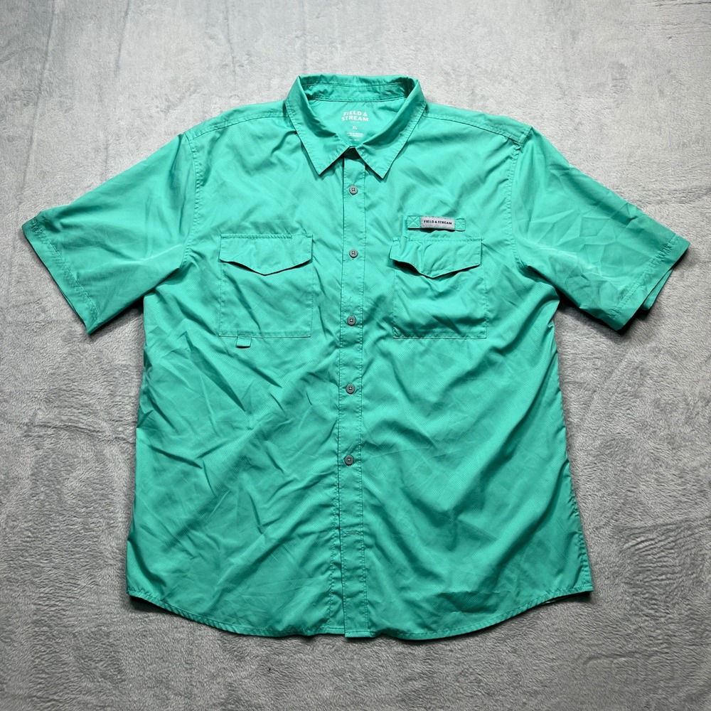 Field & Stream Fishing Shirt Mens Green Short Sleeve Ventilated Button Up XL